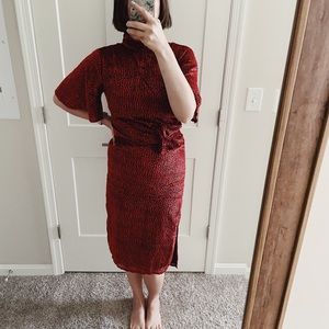 GLAMOROUS Tall Red Mock Neck Velvet Dot Dress 2